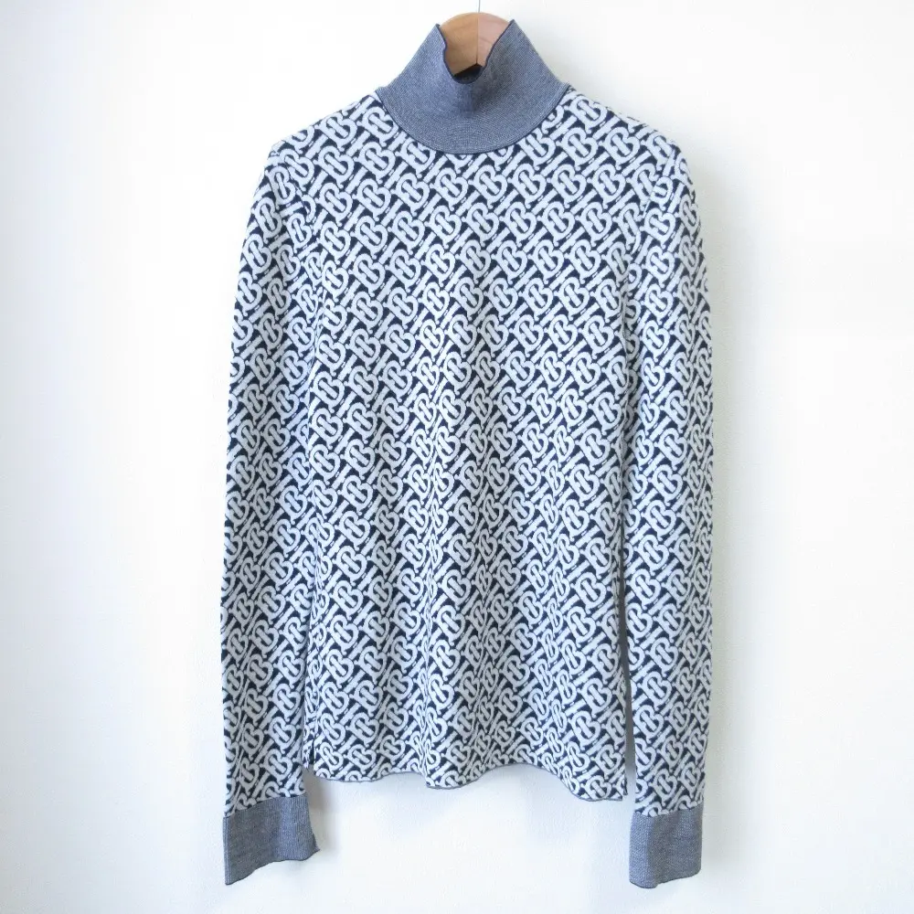 BURBERRY バーバリー TBモノグラム ジャガード ロングスリーブ ハイネックニット セーター SP ダークネイビー ホワイト