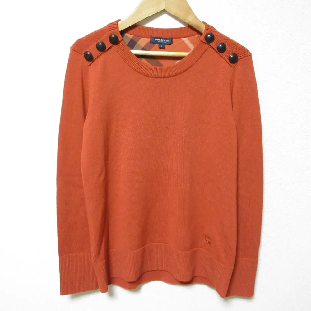 BURBERRY LONDON バーバリーロンドン ショルダーボタン クルーネック 長袖 ニット プルオーバー セーター 1 オレンジ