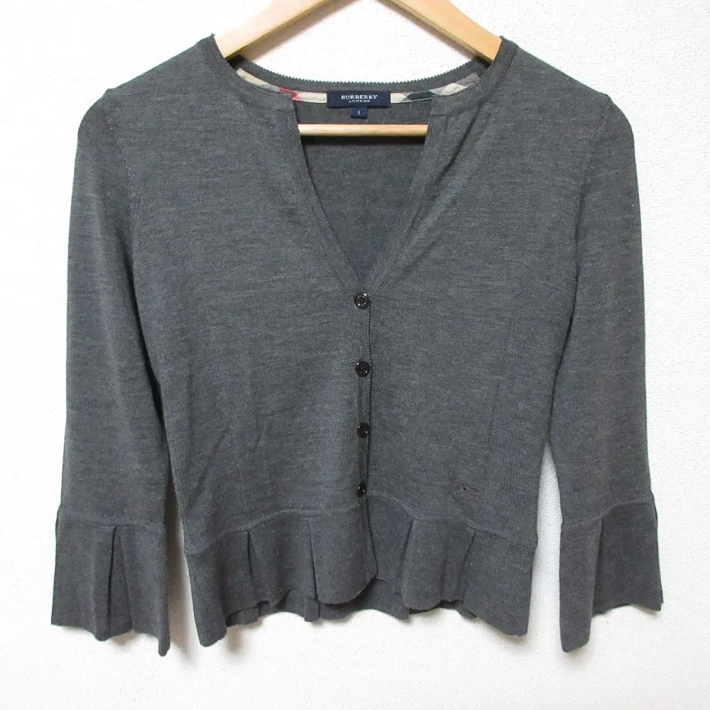 BURBERRY LONDON バーバリーロンドン フレアスリーブ 七分袖 クロップド ニットカーディガン ボレロ 1 グレー