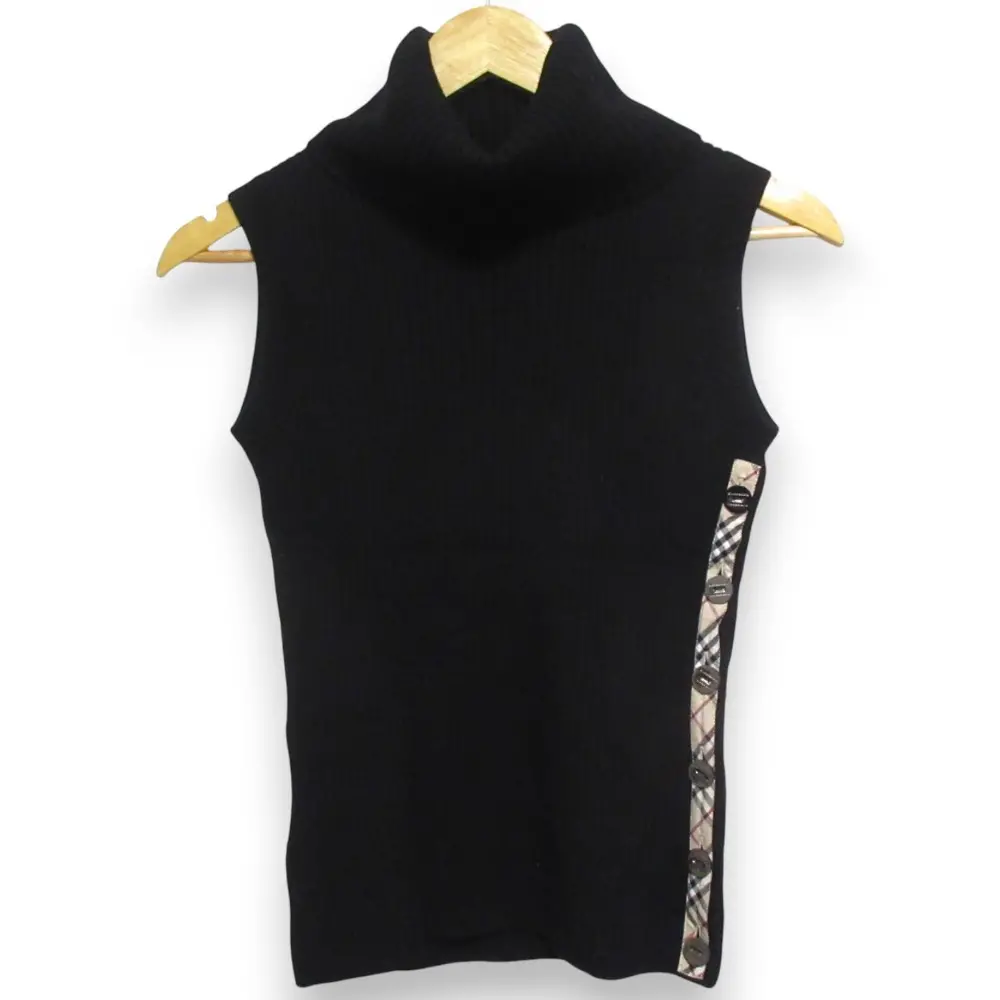 BURBERRY LONDON バーバリーロンドン ウール100％ タートルネック サイドノバチェック ニットベスト サイズ1 ブラック