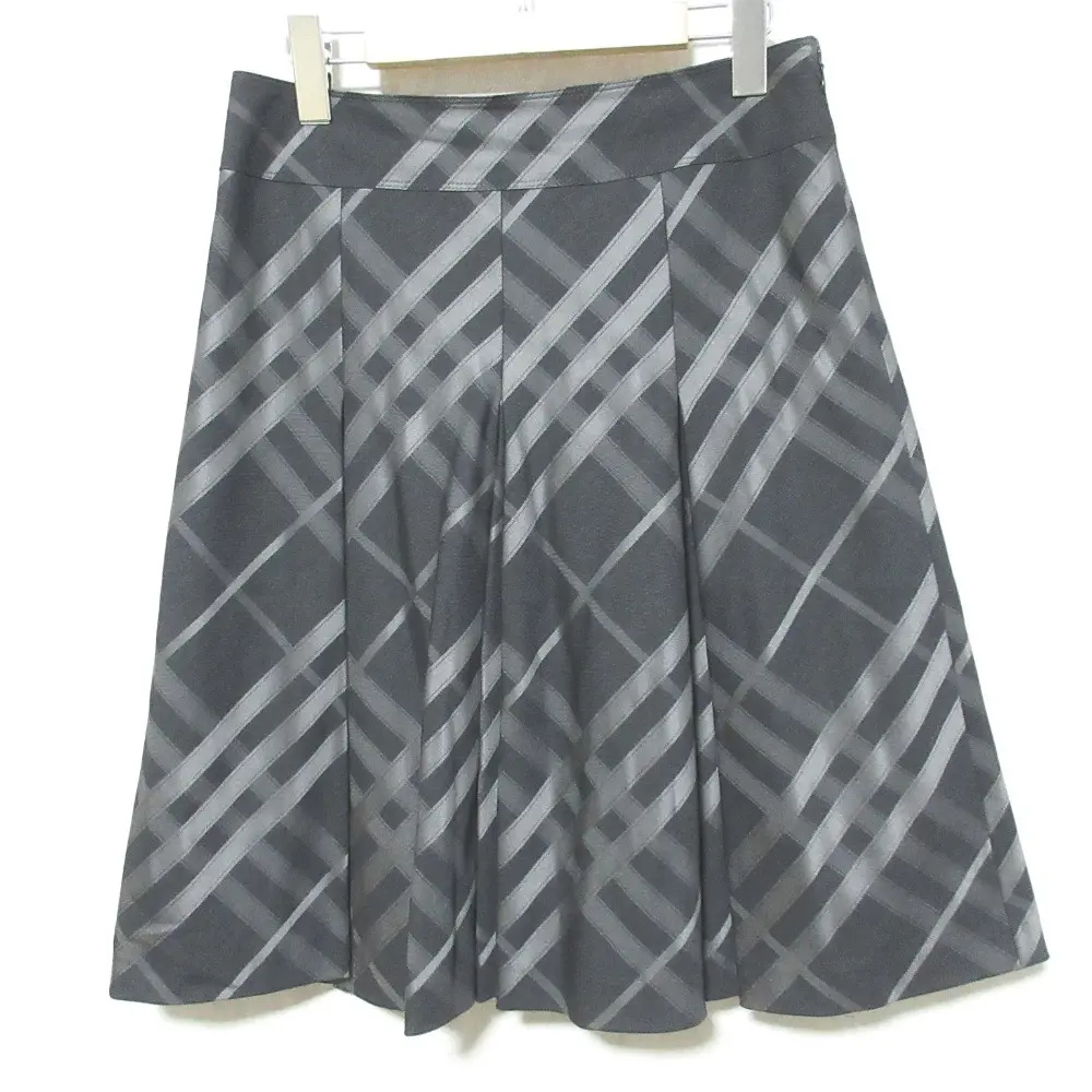 BURBERRY LONDON バーバリーロンドン チェック柄 シルクブレンド ひざ丈 プリーツスカート 40 ブラック グレー
