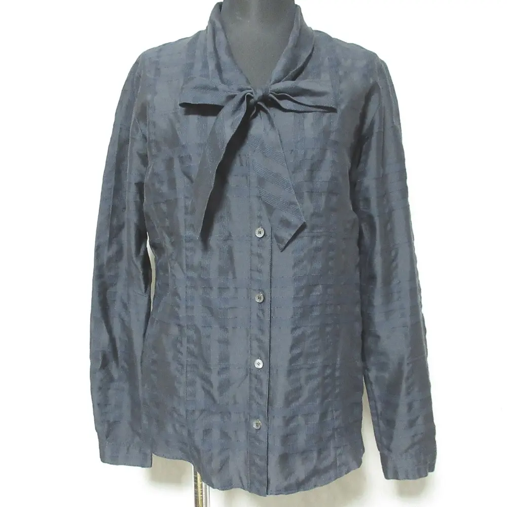 BURBERRY LONDON バーバリーロンドン チェック リボン シャツ ブラウス FEA56-004-28 40 ネイビー