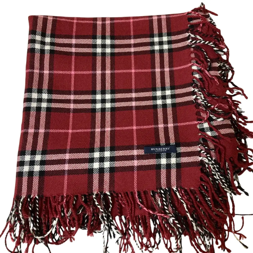 BURBERRY バーバリー チェック柄 フリンジ 大判 ストール ショール マフラー レッド系