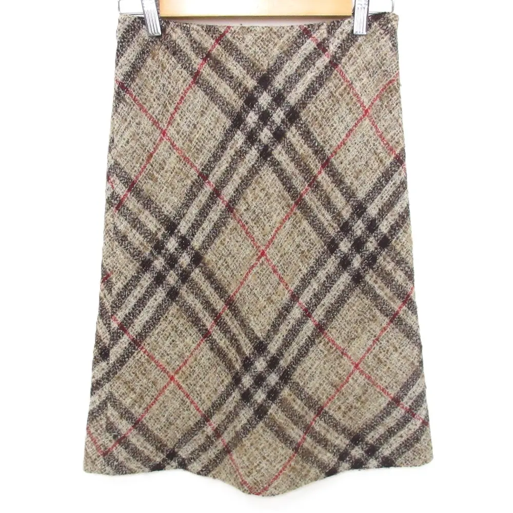 BURBERRY LONDON バーバリーロンドン ノバチェック ウール ラメ入り ひざ丈 ツイードスカート 36 ベージュ