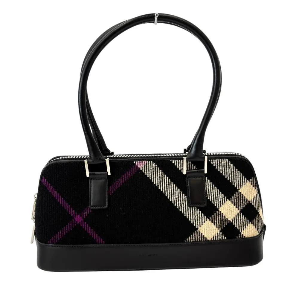 BURBERRY バーバリー ツイード チェック ハンドバッグ ブラック
