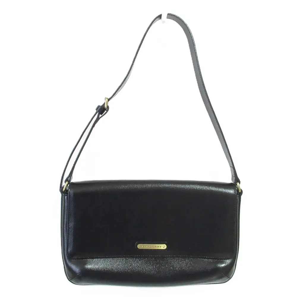 BURBERRY バーバリー レザー 裏地ノバチェック柄 ワンショルダーバッグ ブラック×ゴールド金具