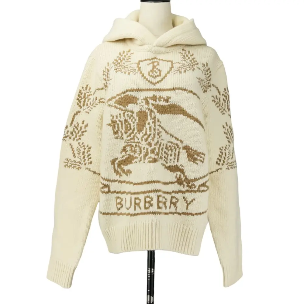 BURBERRY バーバリー エンブレム インターシャ ニット フーディ パーカー 8058765 サイズSP アイボリー