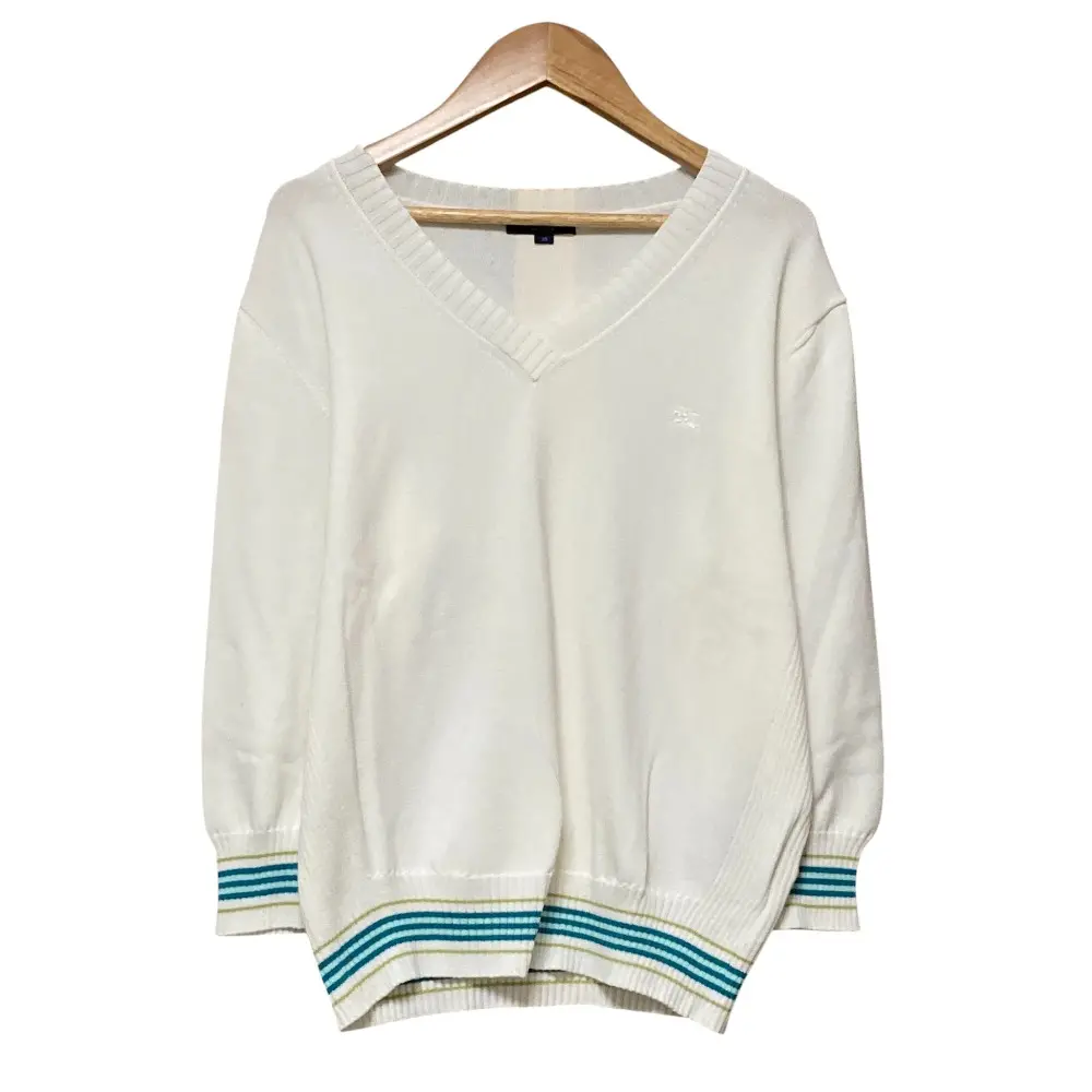 BURBERRY LONDON バーバリーロンドン ロゴ刺繍 Vネック コットンニット カットソー サイズ15 ホワイト