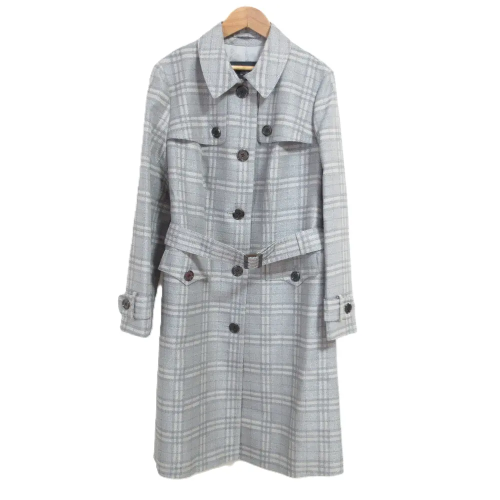 BURBERRY LONDON バーバリーロンドン チェック柄 ウール×シルク ラメ糸 ステンカラーコート 大きいサイズ 46 グレー