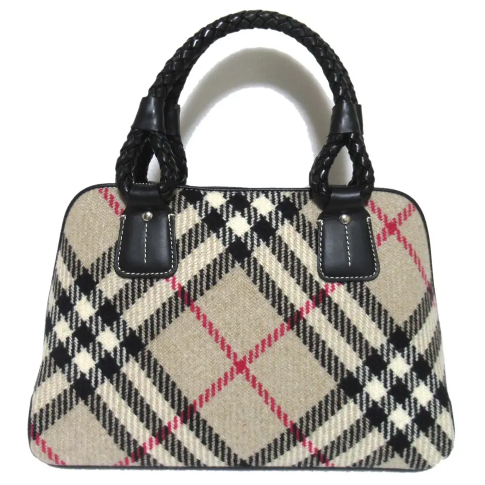 BURBERRY バーバリー ノバチェック柄 ツイード ハンドバッグ ベージュ×ブラック