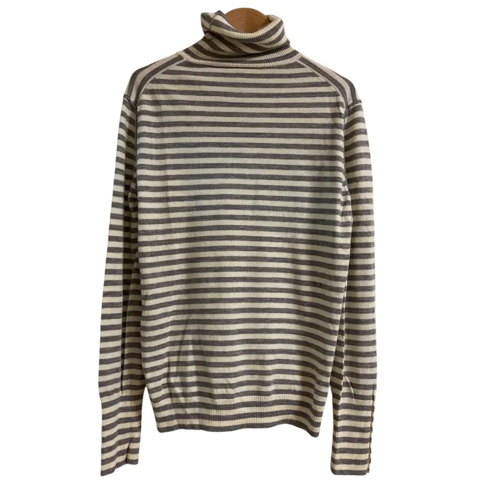 Burberry バーバリー タートルネック ボーダー ニット セーター サイズ2 グレー ホワイト