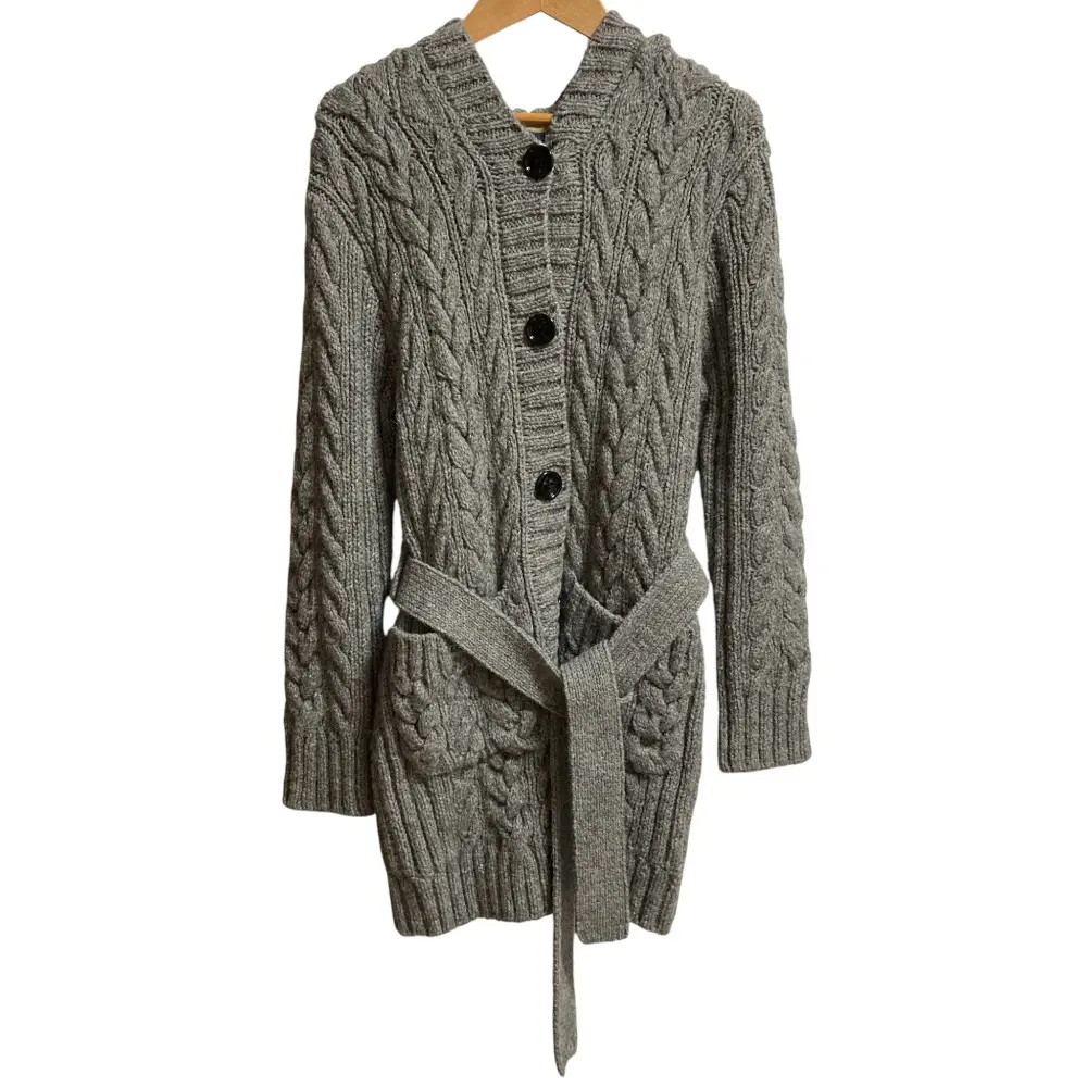 BURBERRY バーバリー アルパカブレンド フーデッド ケーブルニットコート カーディガン サイズ1 グレー