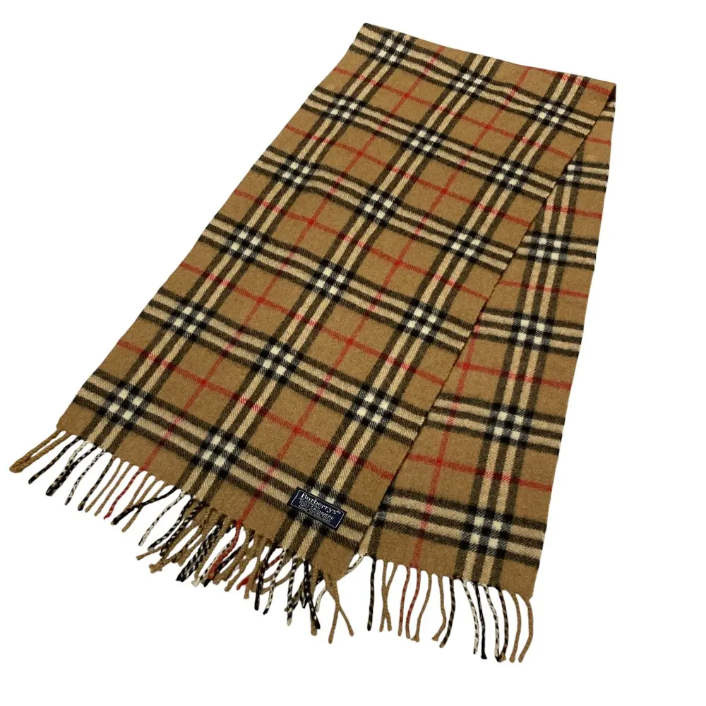 Burberry バーバリー フリンジ カシミヤ ノバチェックマフラー ブラウン