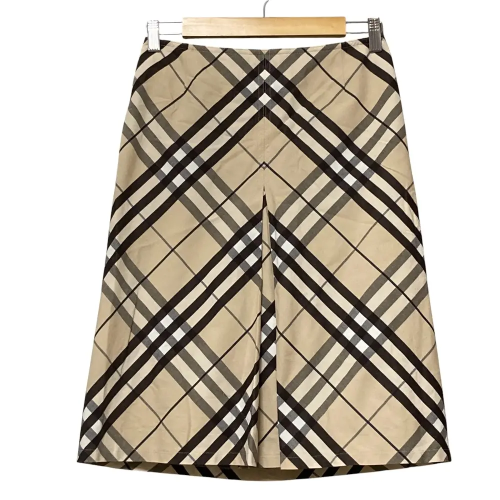 BURBERRY バーバリー チェック ひざ丈 フロントタック スカート サイズ38 ベージュ