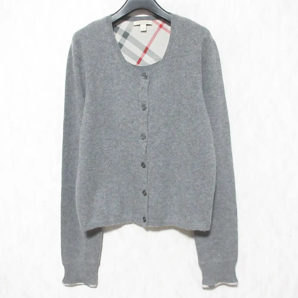 BURBERRY BRIT バーバリーブリット クルーネック カシミヤ100％ ニットカーディガン L グレー