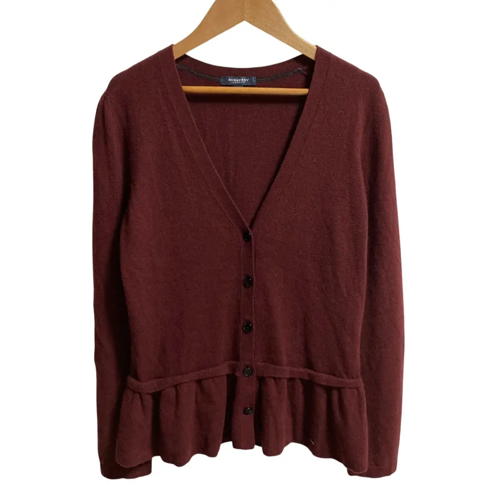 BURBERRY バーバリー カシミヤ100％ フレアヘム Vネック ニット カーディガン サイズ2 バーガンディの買取実績【2025年10月買取】