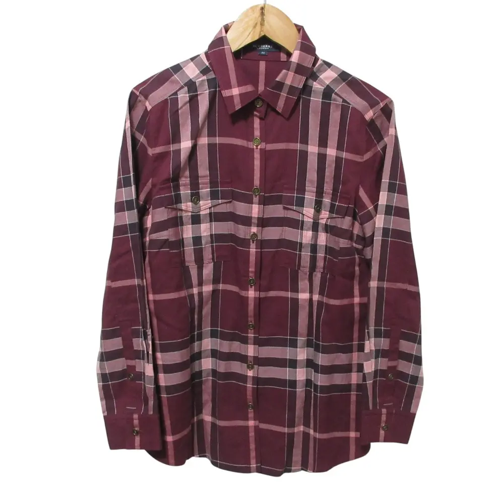 BURBERRY LONDON バーバリーロンドン 長袖 チェックワークシャツ 38 ボルドー