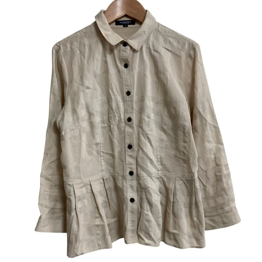 BURBERRY LONDON バーバリーロンドン チェックジャガード ロングスリーブ シャツ ブラウス サイズ40 ベージュ