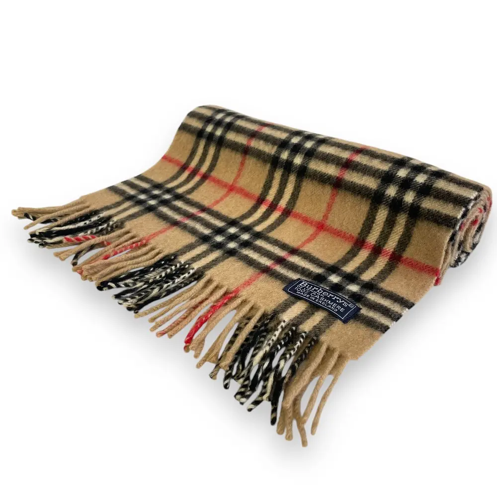 Burberrys OF LONDON バーバリーロンドン ヴィンテージ ノバチェック柄 カシミヤ100％ フリンジ マフラー キャメル