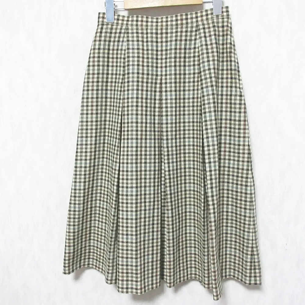 Burberrys バーバリー ヴィンテージ ウール ヘリンボーン織 チェック柄 ミディ丈 ミモレ丈 プリーツスカート 11AR ベージュ系