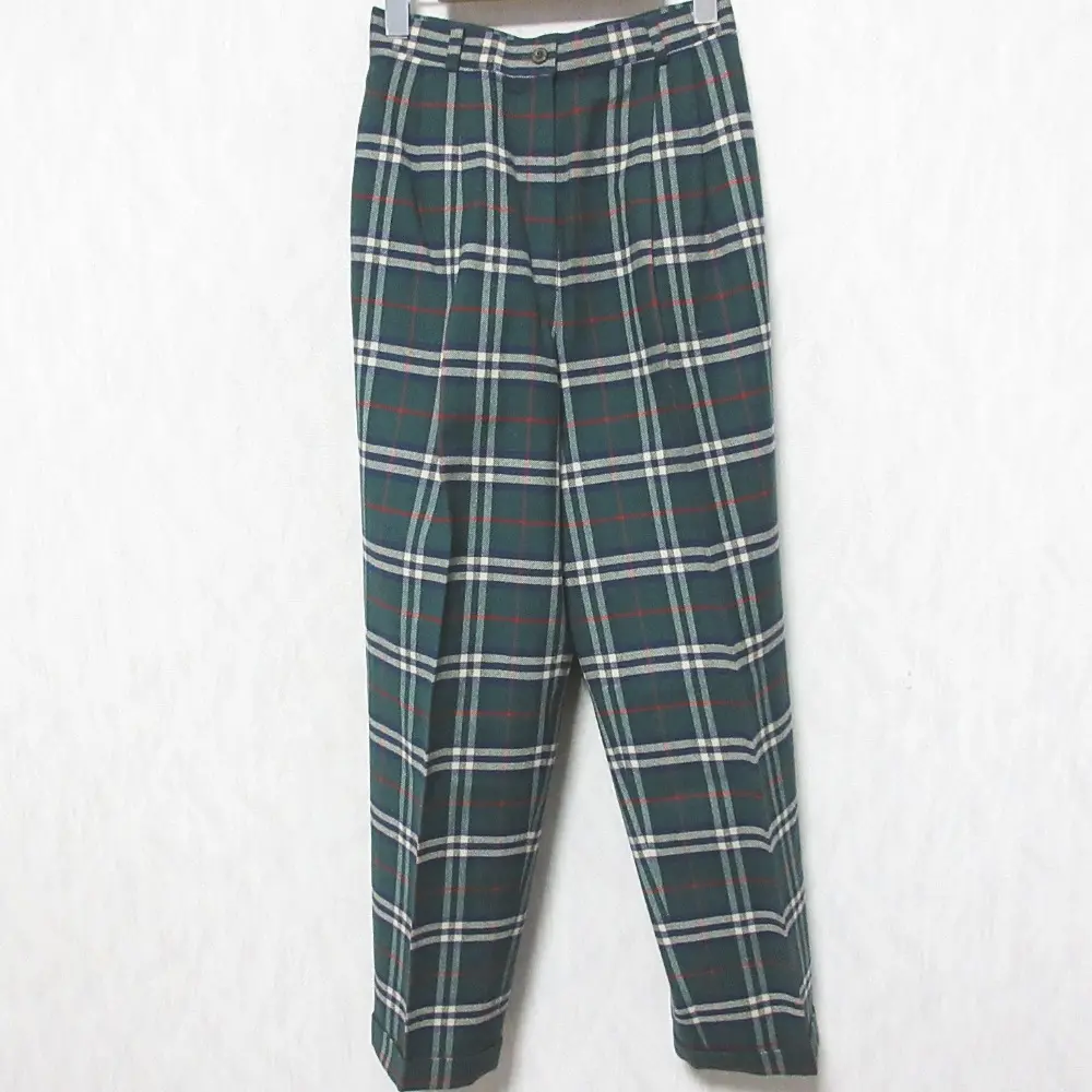 Burberrys バーバリー ヴィンテージ チェック柄 ウールパンツ スラックス 11号 グリーン系