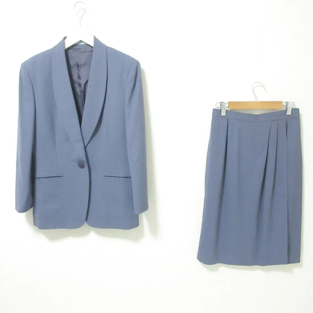 BURBERRYS バーバリーズ ヴィンテージ シングル ショールカラージャケット×スカート セットアップ 7号/9号 ブルーグレー