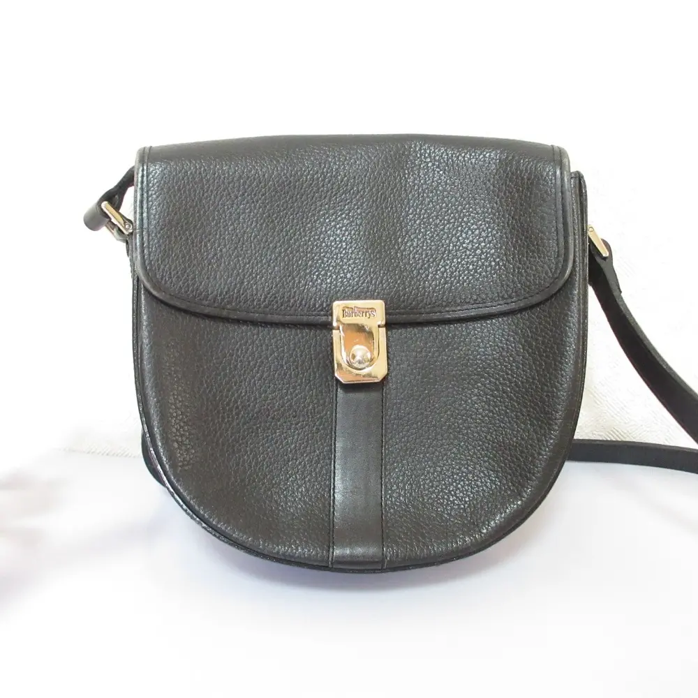BURBERRYS バーバリー ヴィンテージ レザー フラップ ショルダーバッグ ポシェット ブラック