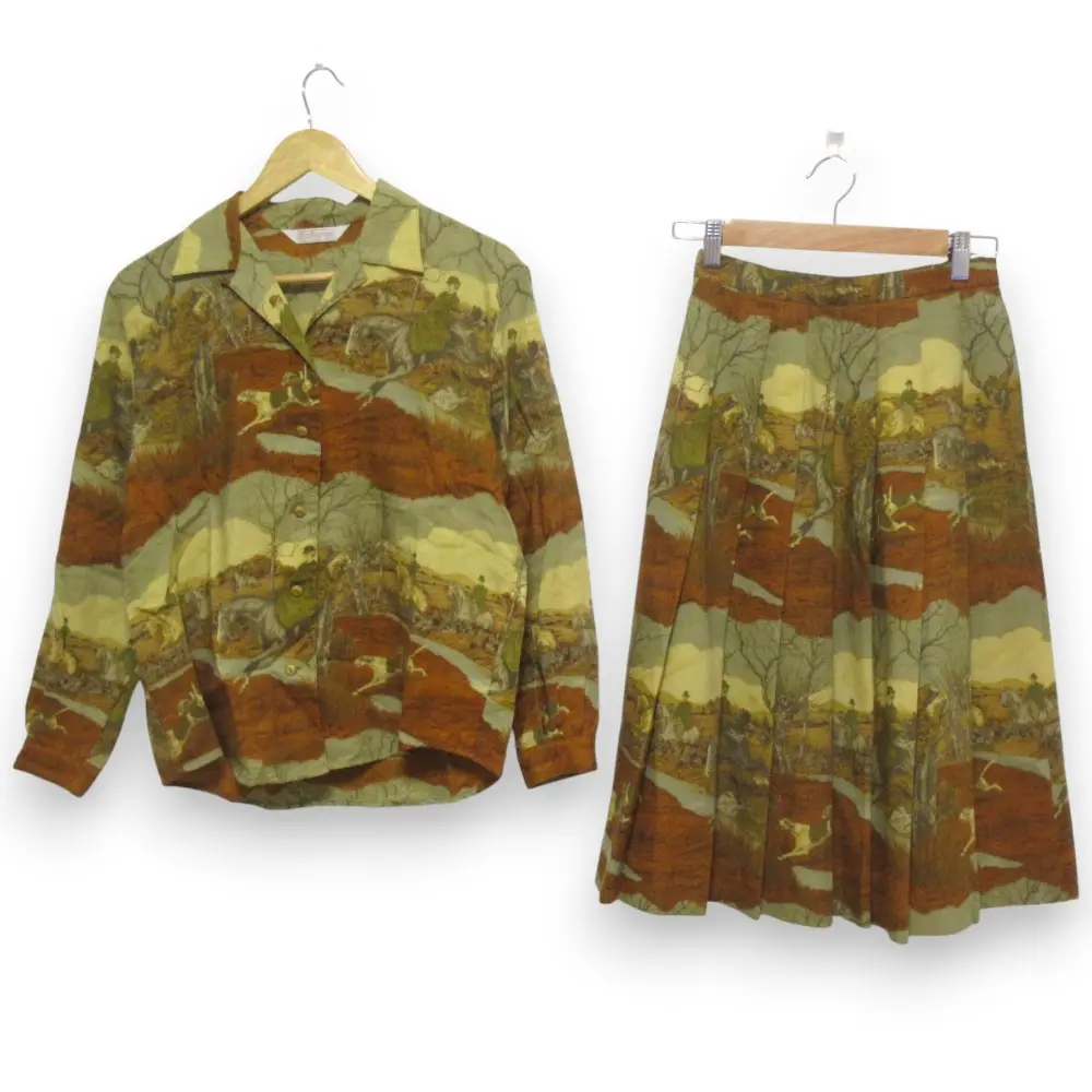 BURBERRYS バーバリーズ バーバリー ヴィンテージ プリント 長袖シャツ+ミモレ丈スカート セットアップ ブラウンマルチカラー
