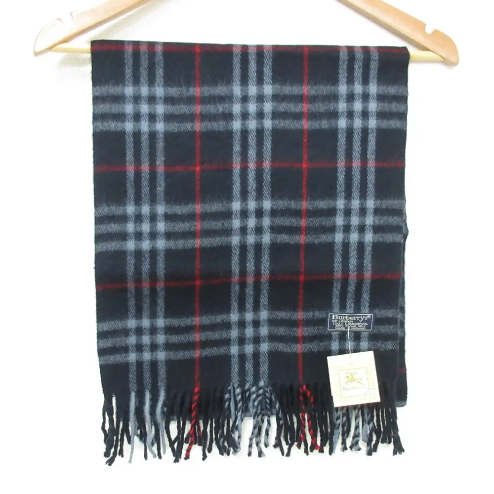 BURBERRYS バーバリーズ バーバリー ヴィンテージ 英国製 ノバチェック フリンジ マフラー ストール ネイビー