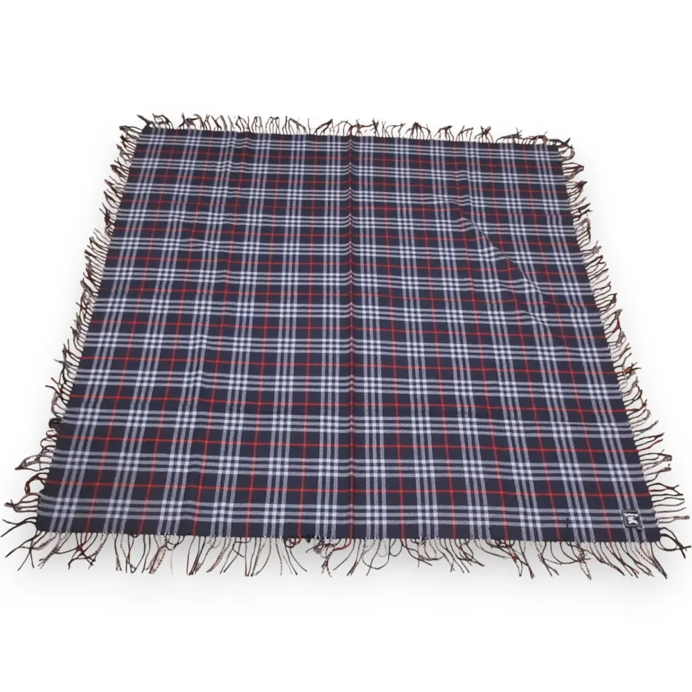 BURBERRYS バーバリーズ バーバリー ノバチェック ウール100％ フリンジ ブランケット 大判マフラー ストール ネイビー×レッド