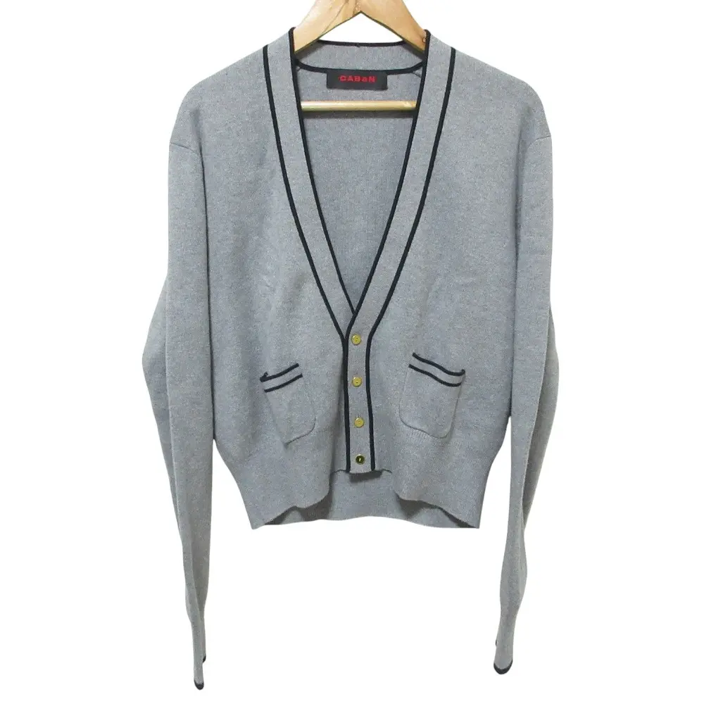 23AW CABaN キャバン トゥモローランド コットンカシミヤ パイピングVネックショートカーディガン 39-02-34-02004 F グレー