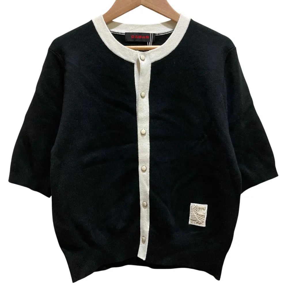 24SS CABaN キャバン コットンカシミヤ バイカラー ハーフスリーブ ニットカーディガン 39-02-41-02009 FREE ブラック