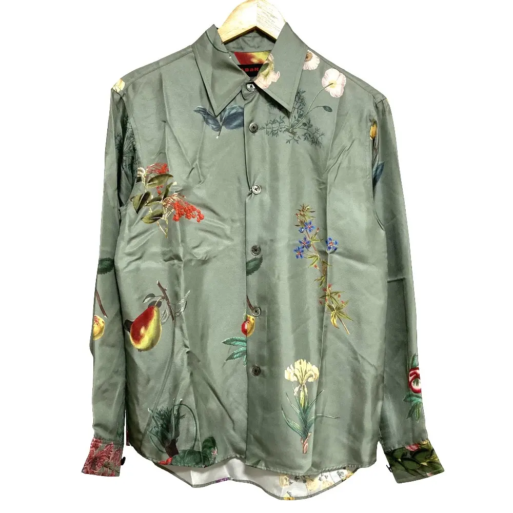 23AW CABaN キャバン SAMPLE/BLOOMIN' ART シルクツイル レギュラーカラーシャツ Sサイズ カーキ マルチカラー
