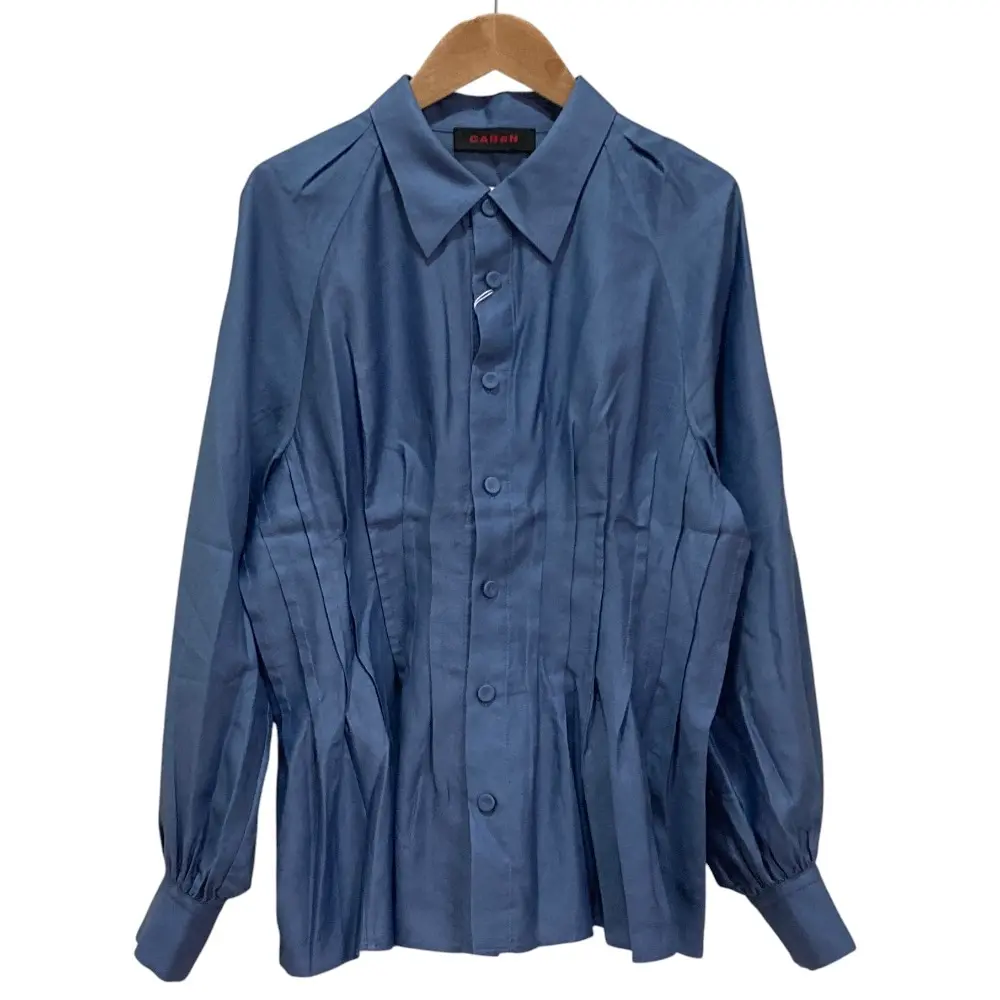 24AW CABaN キャバン コットンサテンモールスキン タックブラウス 39-01-44-01001 サイズF ブルー