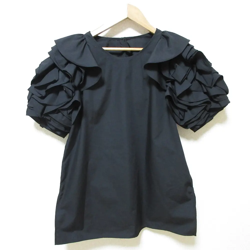 24SS CADUNE カデュネ ペタルブラウス ボリュームスリーブ 半袖 プルオーバー トップス 74217550 38 ブラック