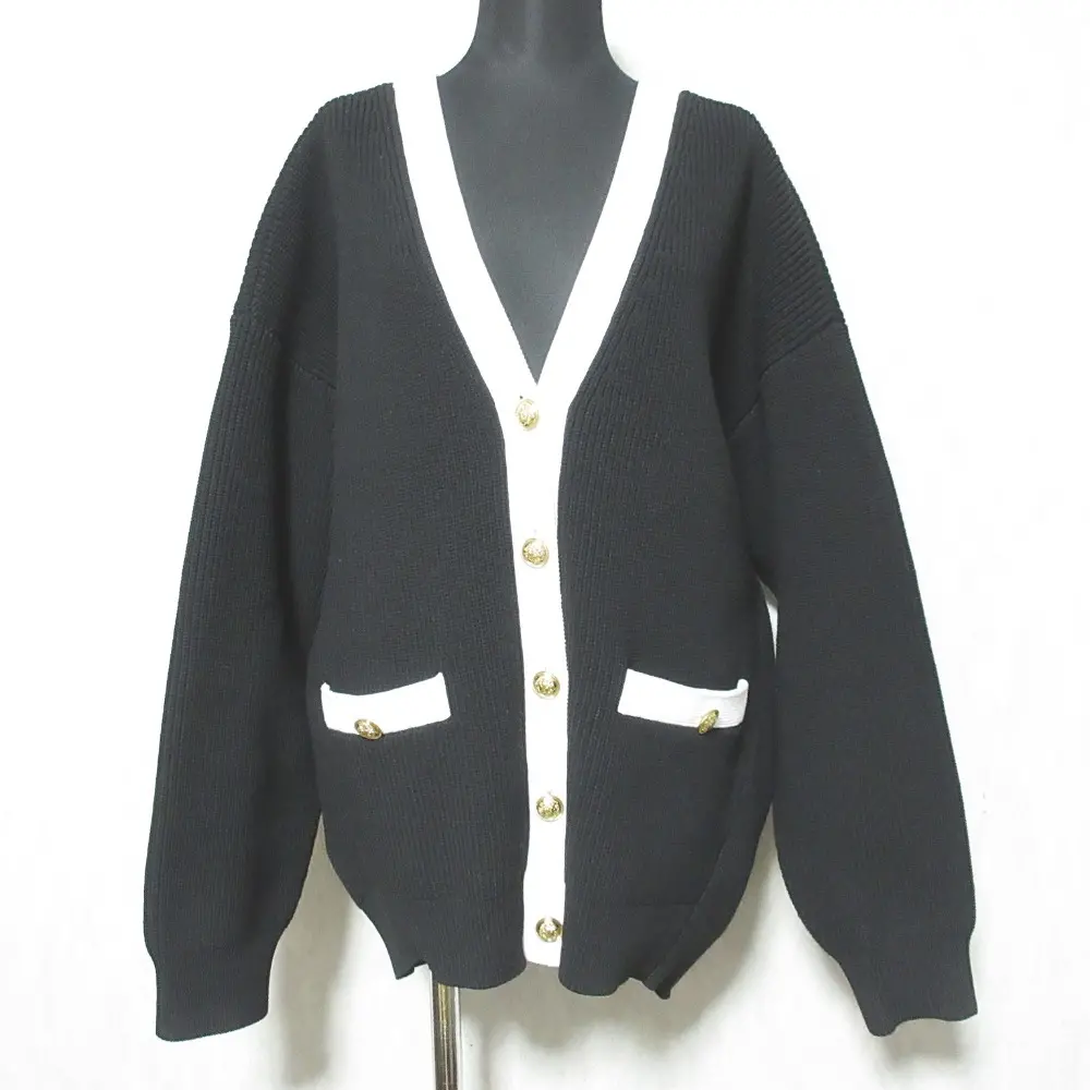 22AW CADUNE カデュネ 配色THEカーディガン 72353960 38 ブラック