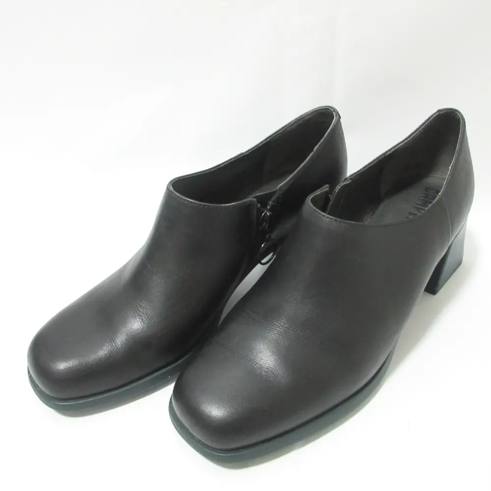 Camper カンペール レザー バイカラー スクエアトゥ チャンキーヒール ブーティ パンプス 40 約25.5cm ブラック×ブルー