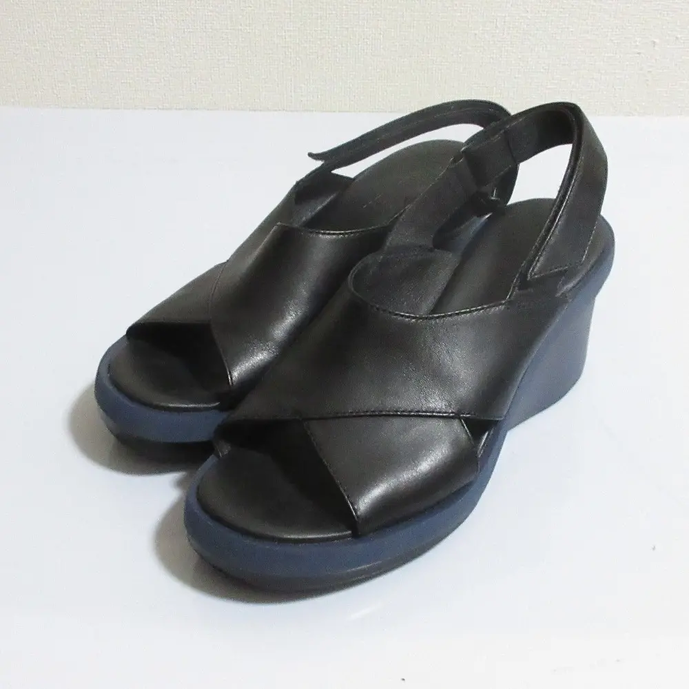 CAMPER カンペール KYRA レザー バックストラップ ウェッジソール サンダル K200964 サイズ37 約23.5cm ブラック