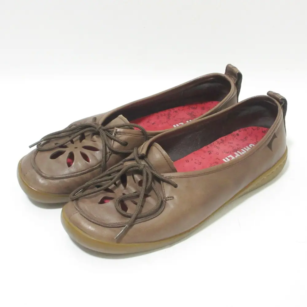 CAMPER カンペール カットワークレザー スニーカー フラットシューズ 38 約24cm ブラウン