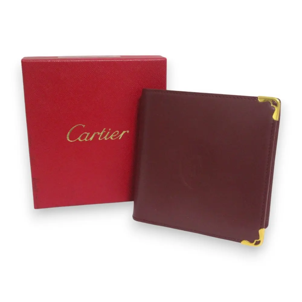 Cartier カルティエ マストライン レザー 二つ折り財布 コンパクトウォレット L3000451-EK ボルドー レッド系×ゴールド金具