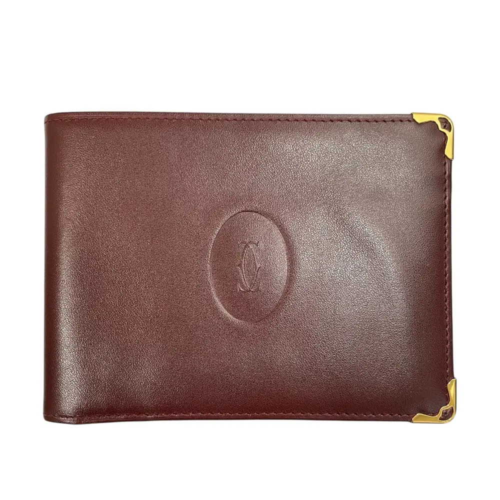 Cartier カルティエ マスト レザー 二つ折り財布 コンパクトウォレット カードケース付き ボルドー