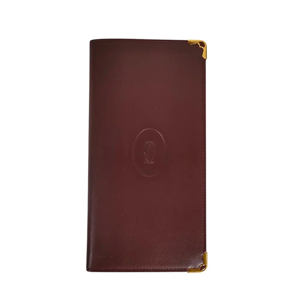must de cartier カルティエ マストライン レザー ダブルCロゴ 型押し 長財布 ロングウォレット 箱付き ボルドー