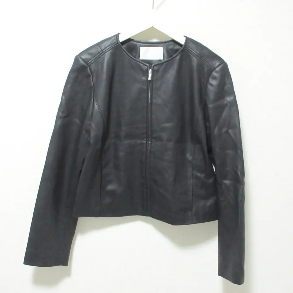 CELFORD セルフォード アーティフィカルレザーブルゾン ジップアップ ノーカラージャケット 36 ブラック