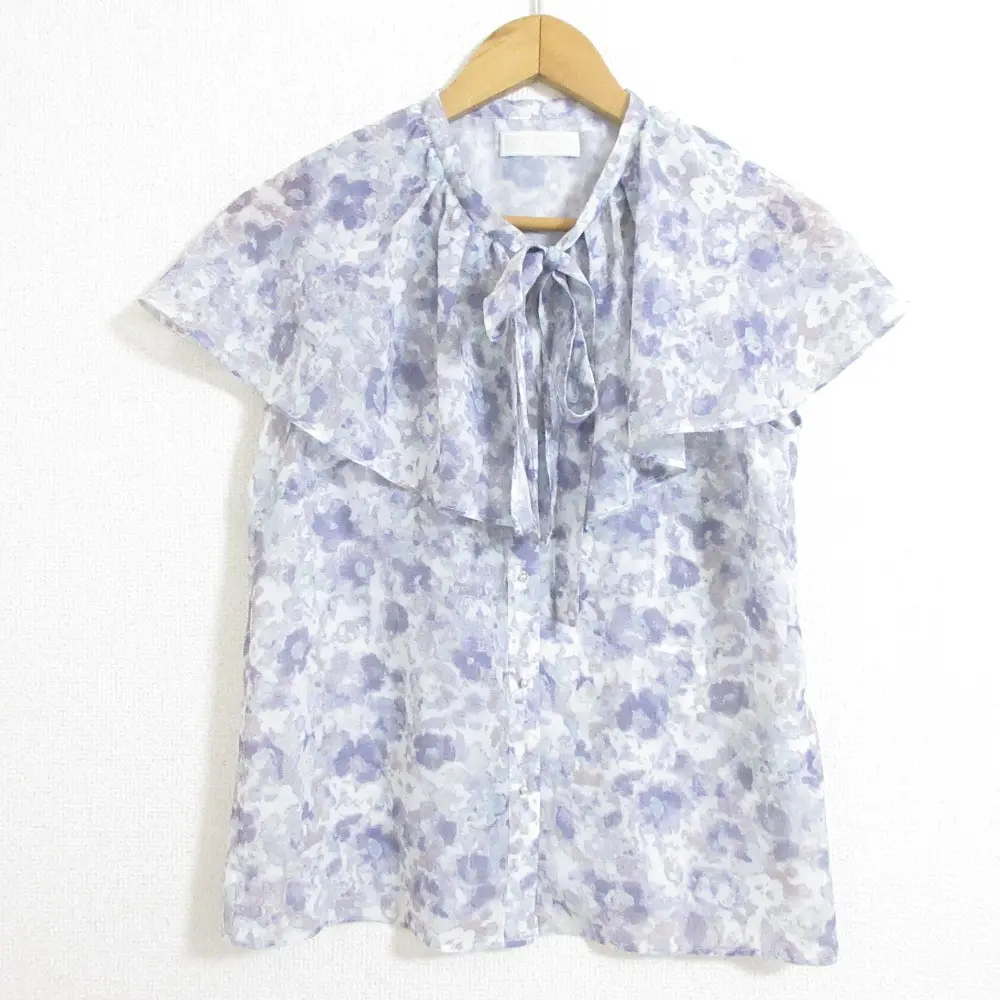 24SS CELFORD セルフォード デジタルフラワープリントブラウス ラッフルケープ シアーシャツ CWFB242038 36 ラベンダー