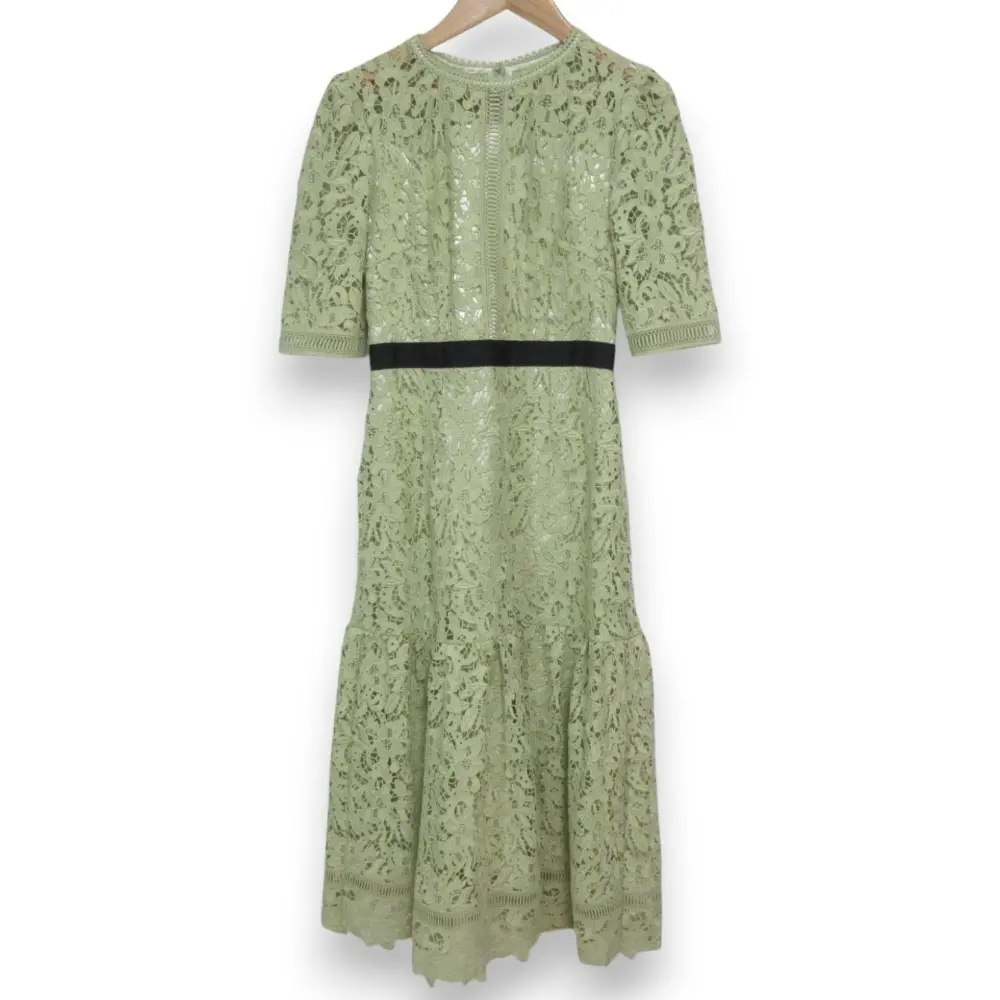 24SS CELFORD セルフォード 総レース ハーフスリーブ ロング丈ワンピース オケージョンドレス CWF0249003 36 ライム グリーン系