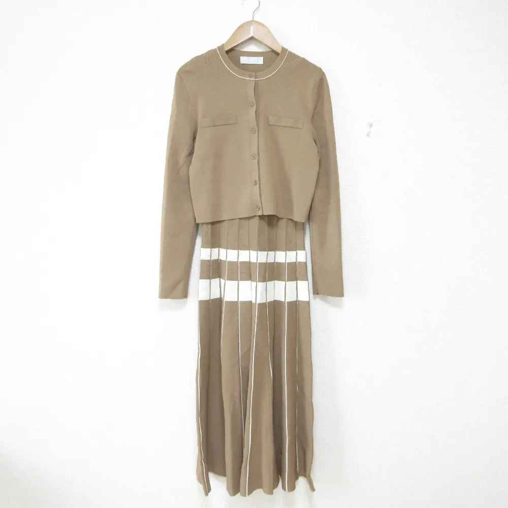 CELFORD セルフォード ショートカーディガン＋ノースリーブワンピース アンサンブル ニット セットアップ 36 ベージュ