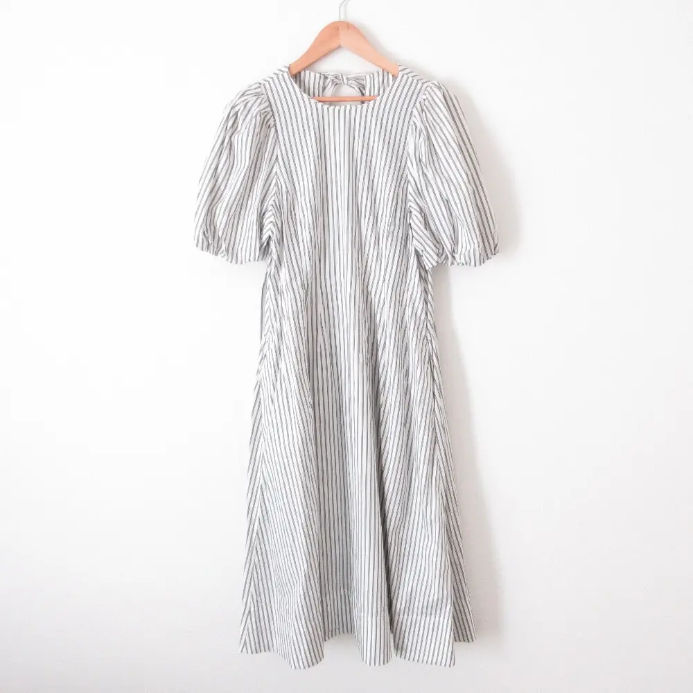 CELFORD セルフォード ストライプ柄 五分袖 ロング マキシ丈 バックフレアワンピース CWFO211064 38 ホワイト×ブラック