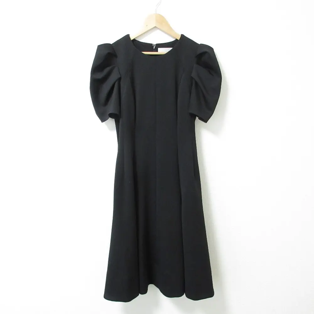 CELFORD セルフォード フィット&フレアポンチワンピース ストレッチ 半袖 パフスリーブ ミディドレス CWCO212029 36 ブラック