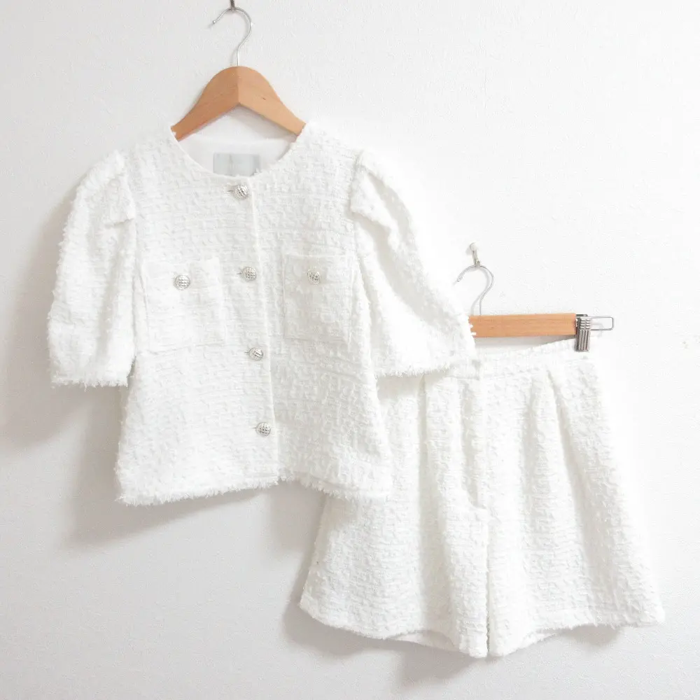 22AW CELFORD セルフォード ファンシーツイード 半袖 パフスリーブ ジャケット+ショートパンツ セットアップ 36 ホワイト