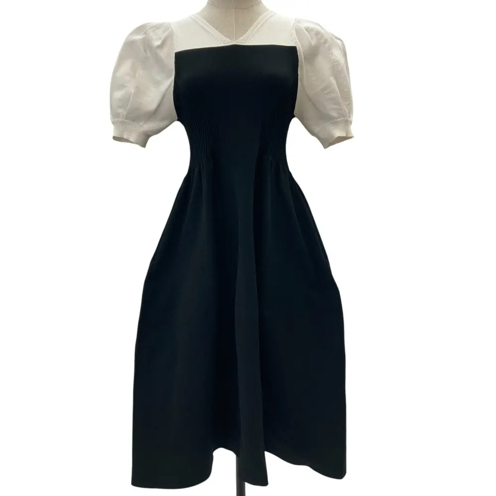 21AW CELFORD セルフォード ホールガーメントボリュームスリーブワンピース バイカラー ニットドレス CWNO214074 36 ブラック